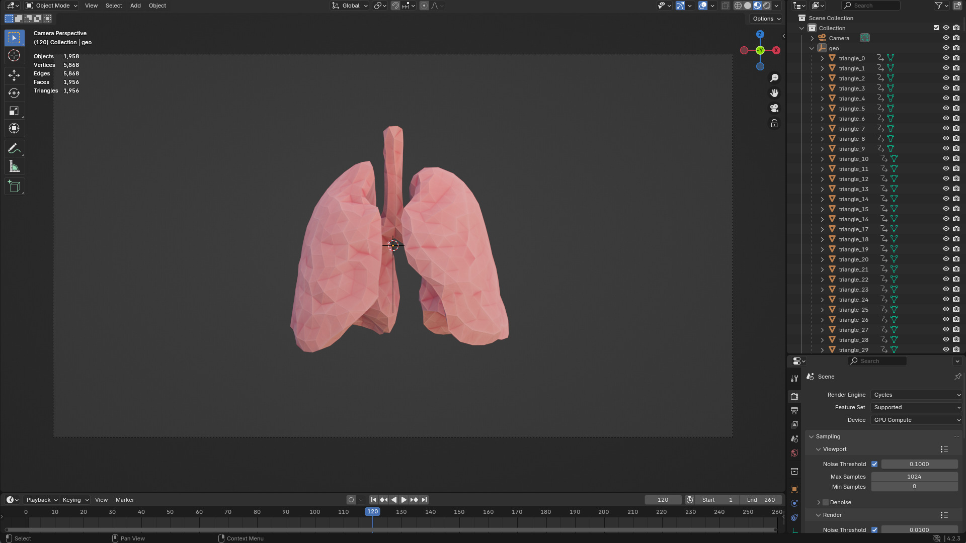 Origami human lungs unfolding growing animation Low-poly 3D model_8