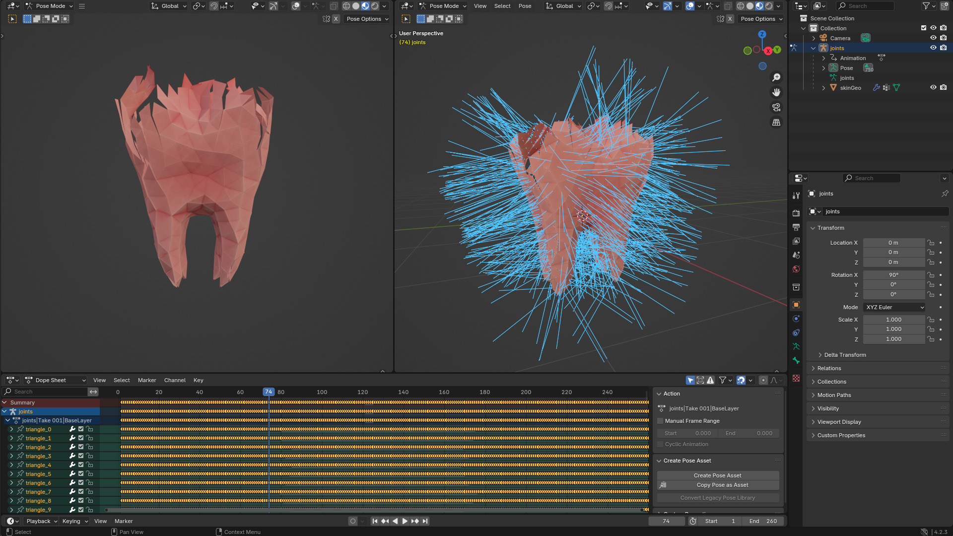 Origami human tooth unfolding growing animation Low-poly 3D model_10