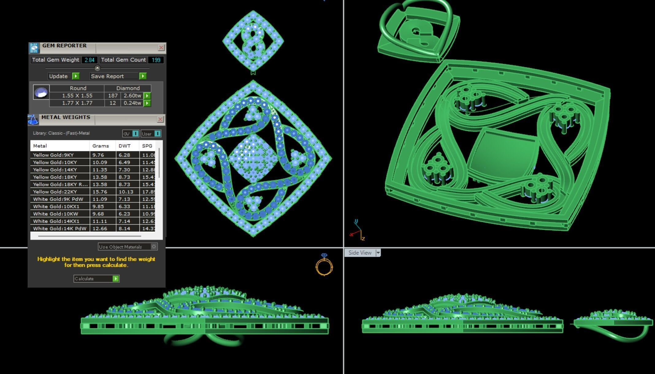 pendant diamonds 3D print model_1