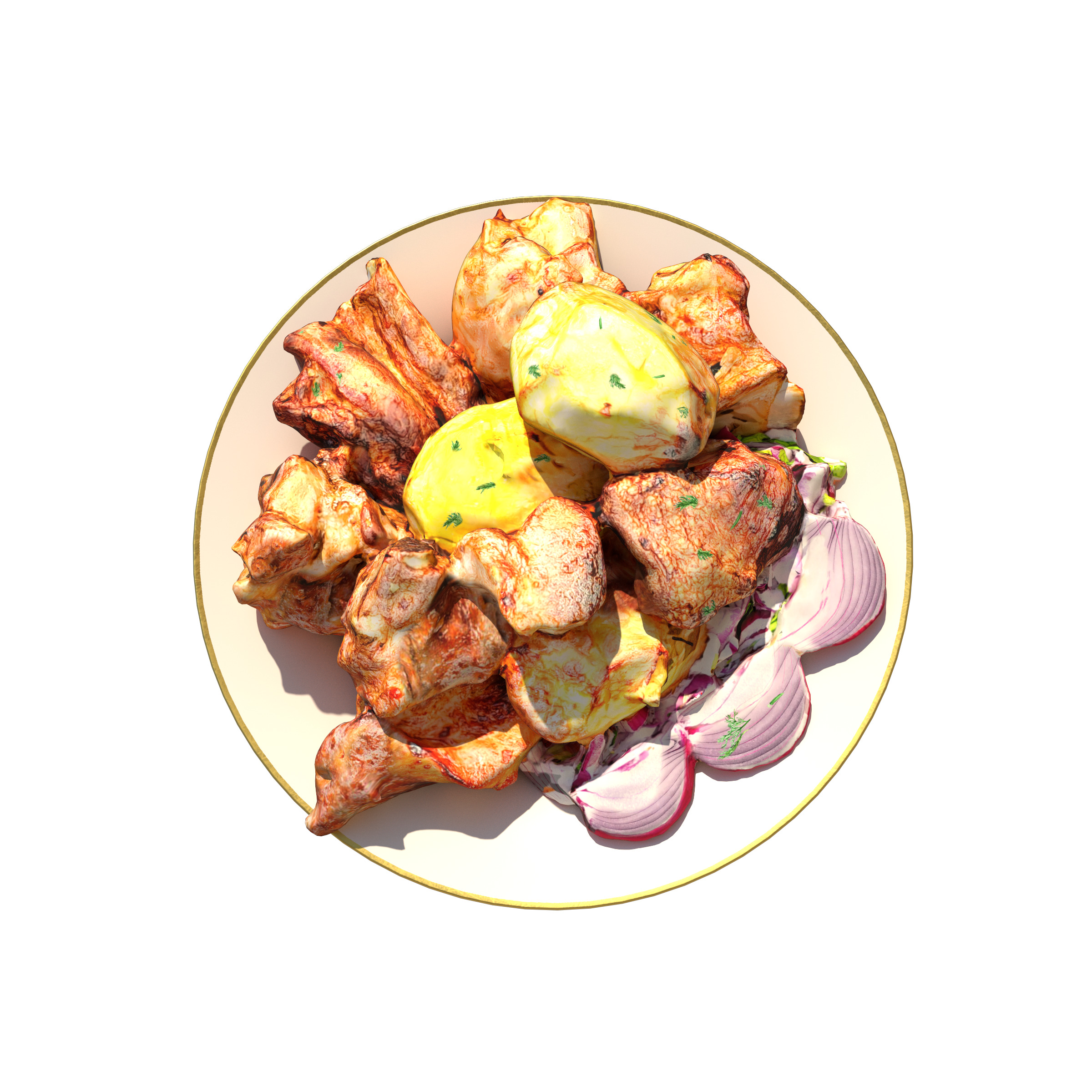 Grilled Meat with Potatoes Xorovats Low-poly 3D model_8