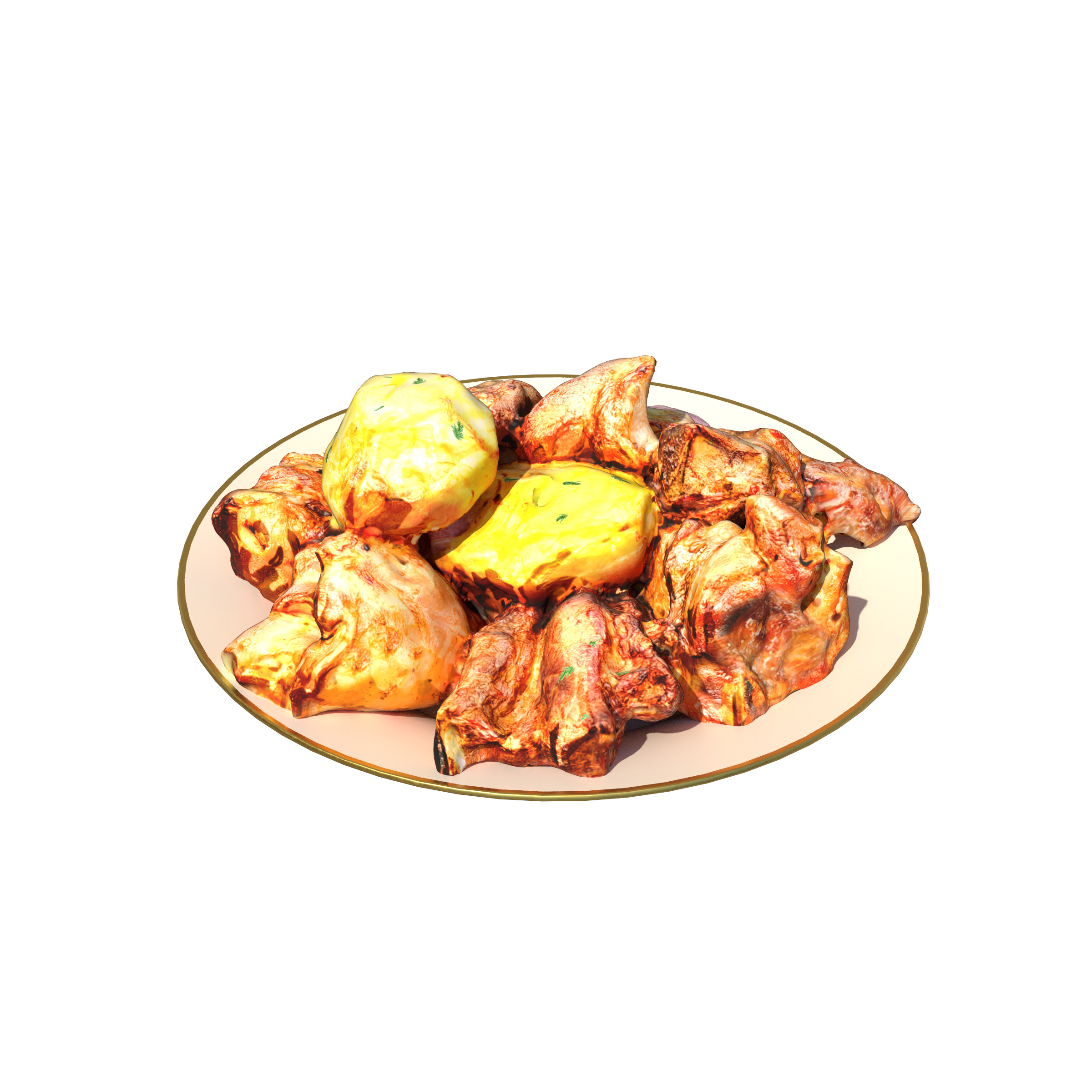 Grilled Meat with Potatoes Xorovats Low-poly 3D model_7