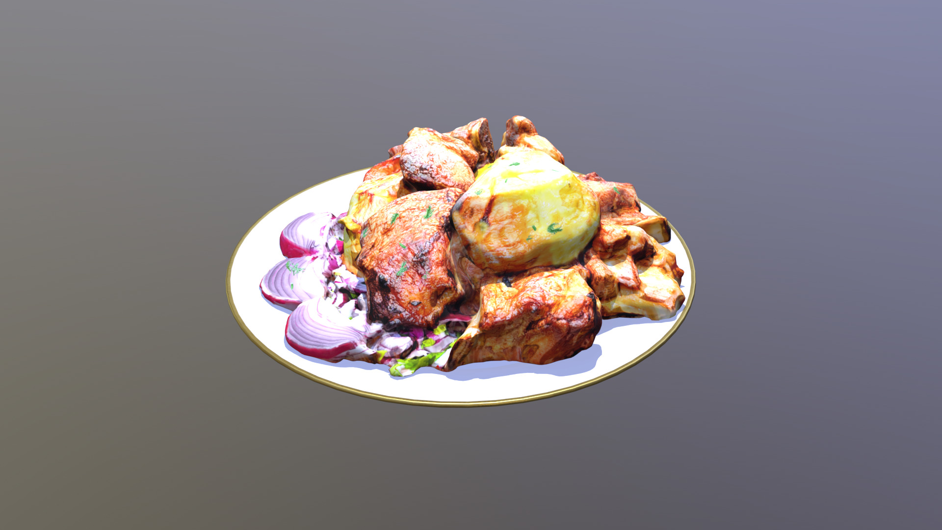 Grilled Meat with Potatoes Xorovats Low-poly 3D model_16