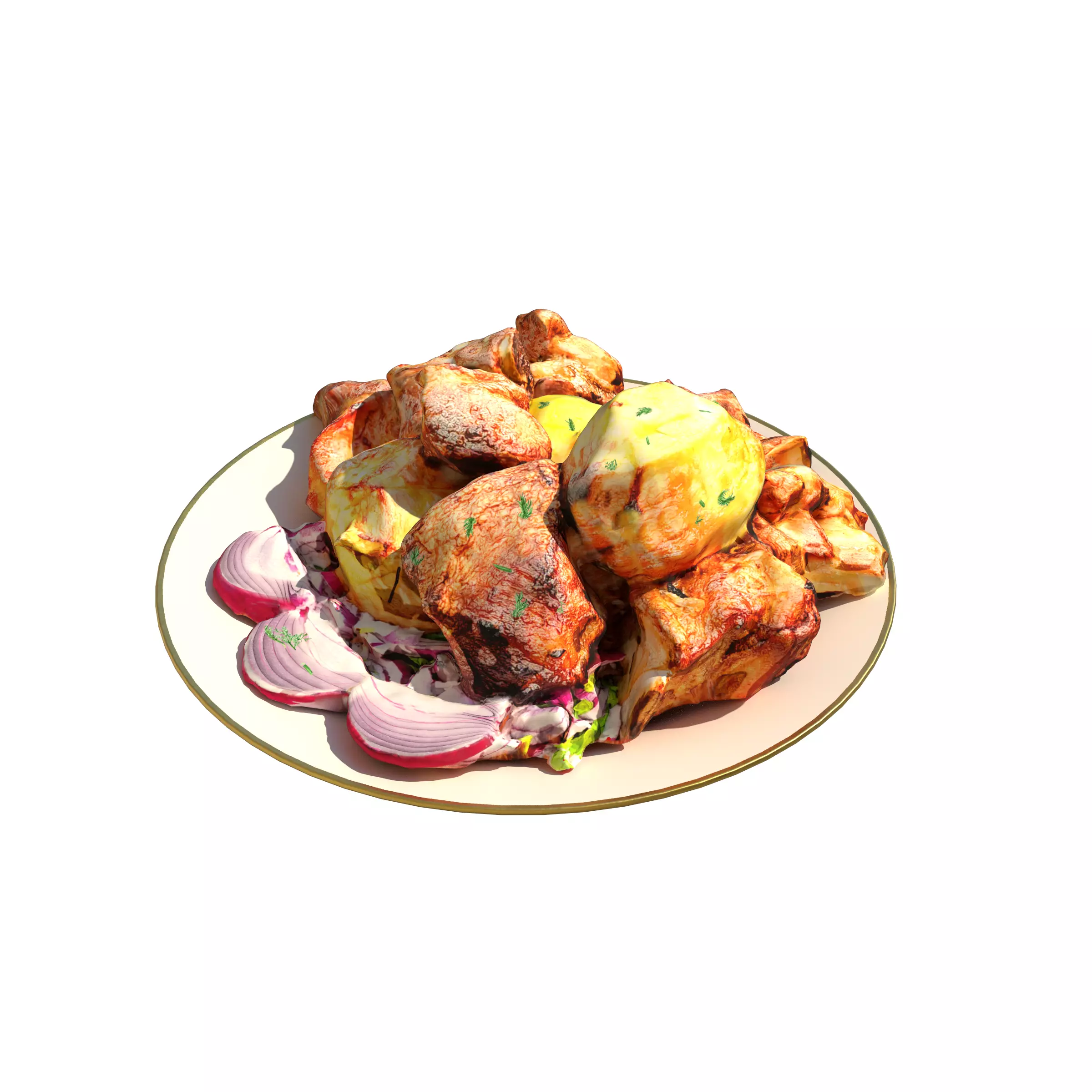 Grilled Meat with Potatoes Xorovats Low-poly 3D model_0