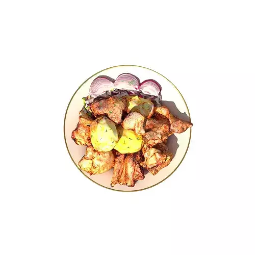 Grilled Meat with Potatoes Xorovats Low-poly 3D model 7