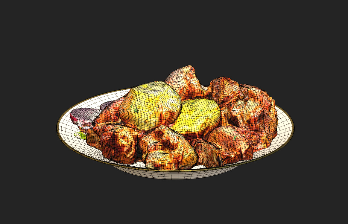 Grilled Meat with Potatoes Xorovats Low-poly 3D model_15