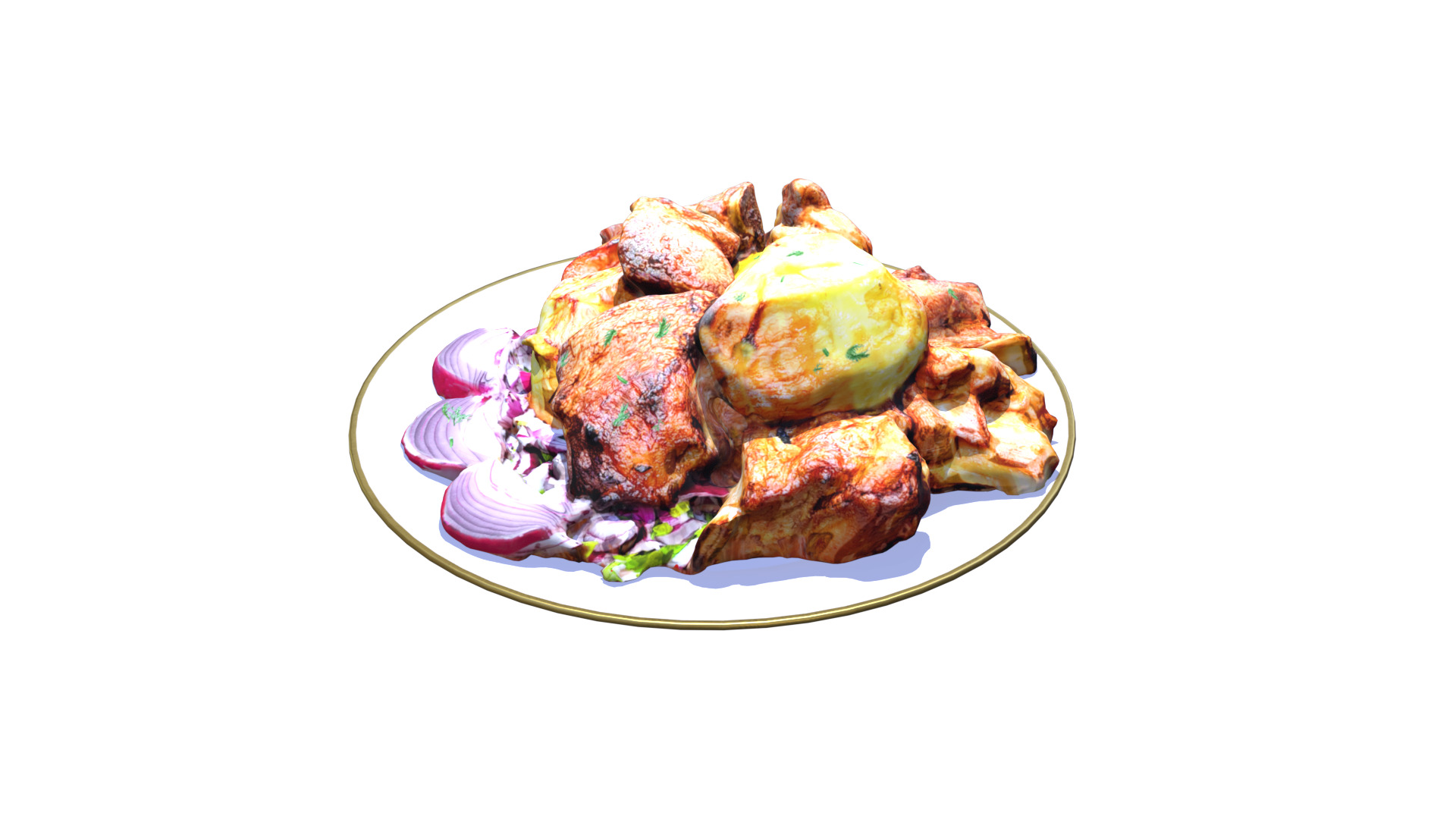 Grilled Meat with Potatoes Xorovats Low-poly 3D model_2