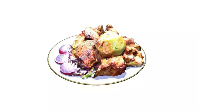 Grilled Meat with Potatoes Xorovats Low-poly 3D model 3