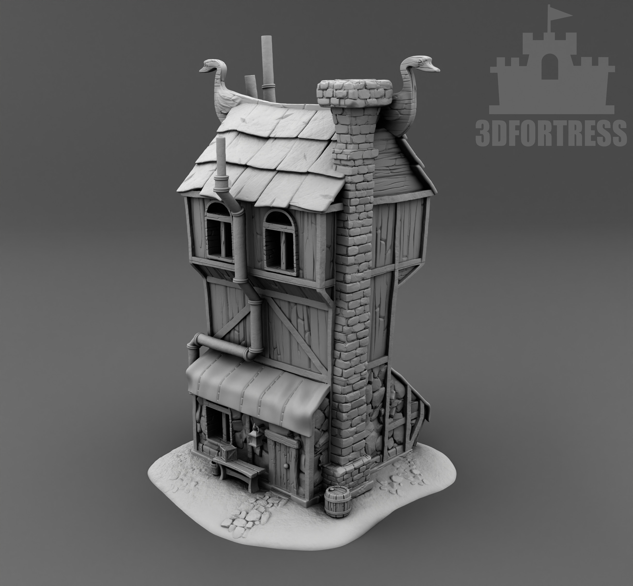 Cartoon building 3D print model_2