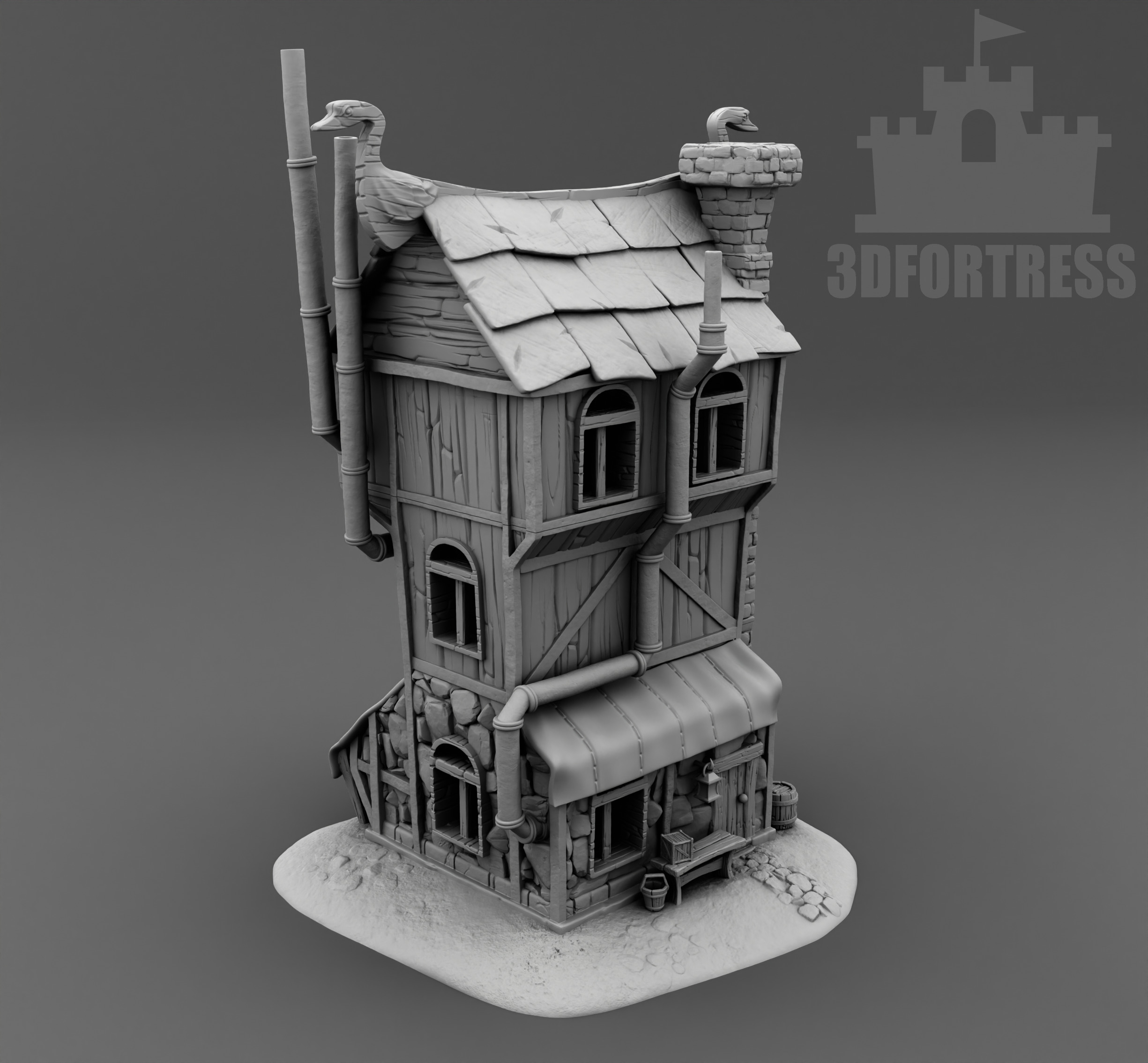 Cartoon building 3D print model_1