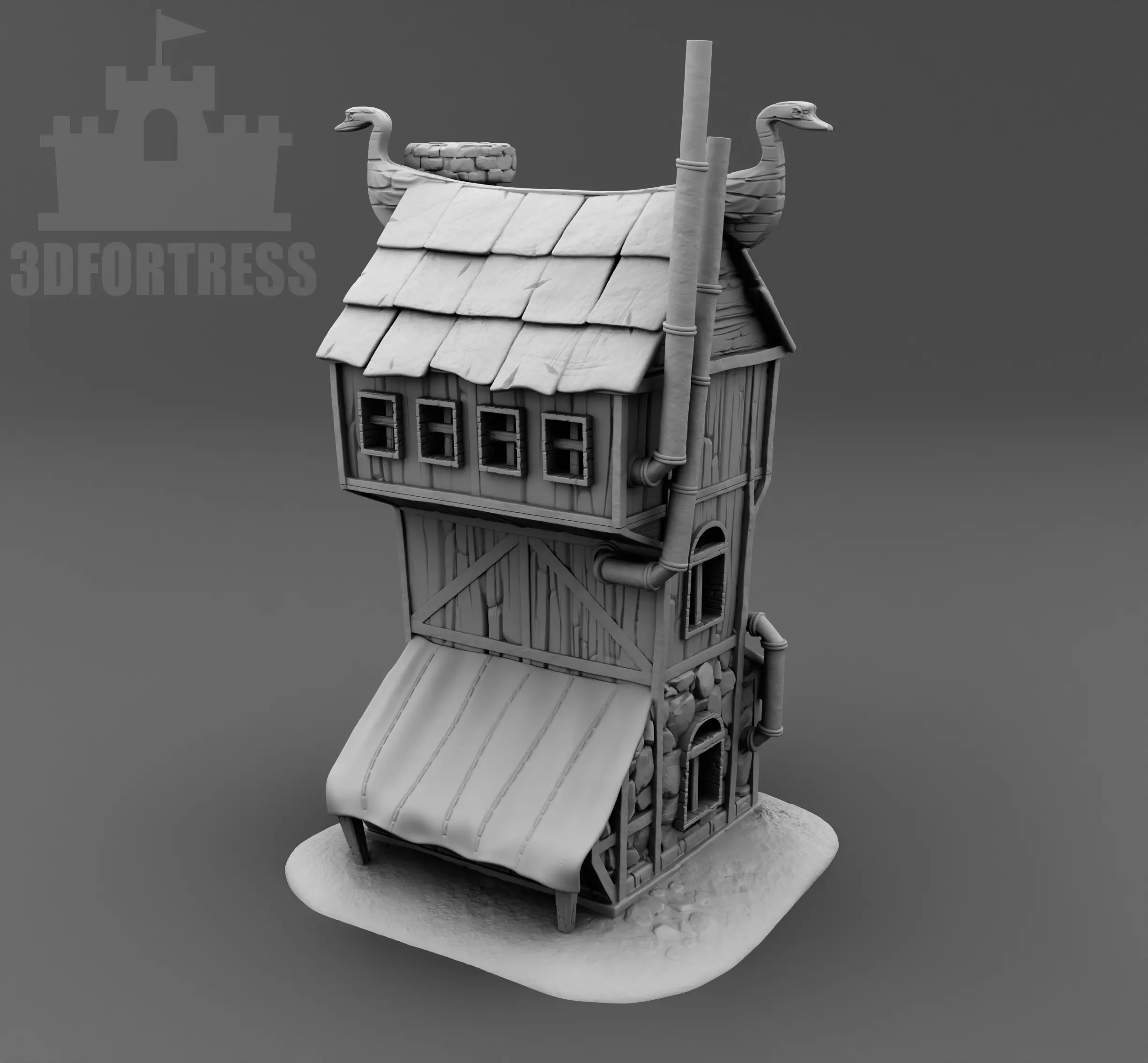 Cartoon building 3D print model_0