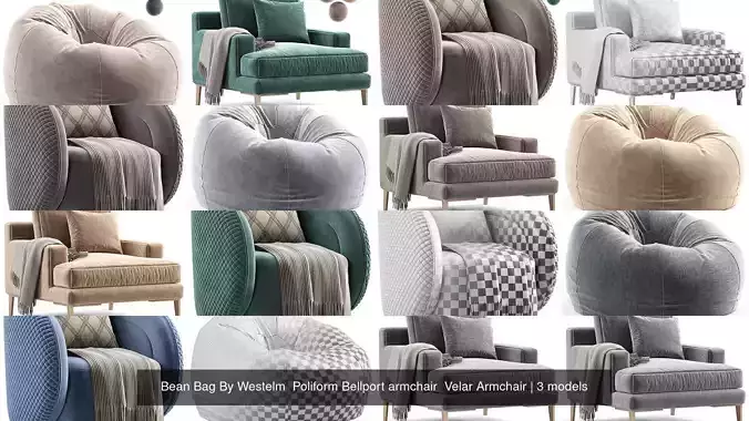  Bean Bag By Westelm  Poliform Bellport armchair  Velar Armchair 3D Model Collection