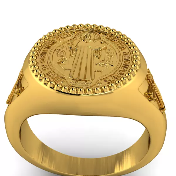 St Benedict Medal Cross Ring Religious Catholic Men Signet Ring 3D print model