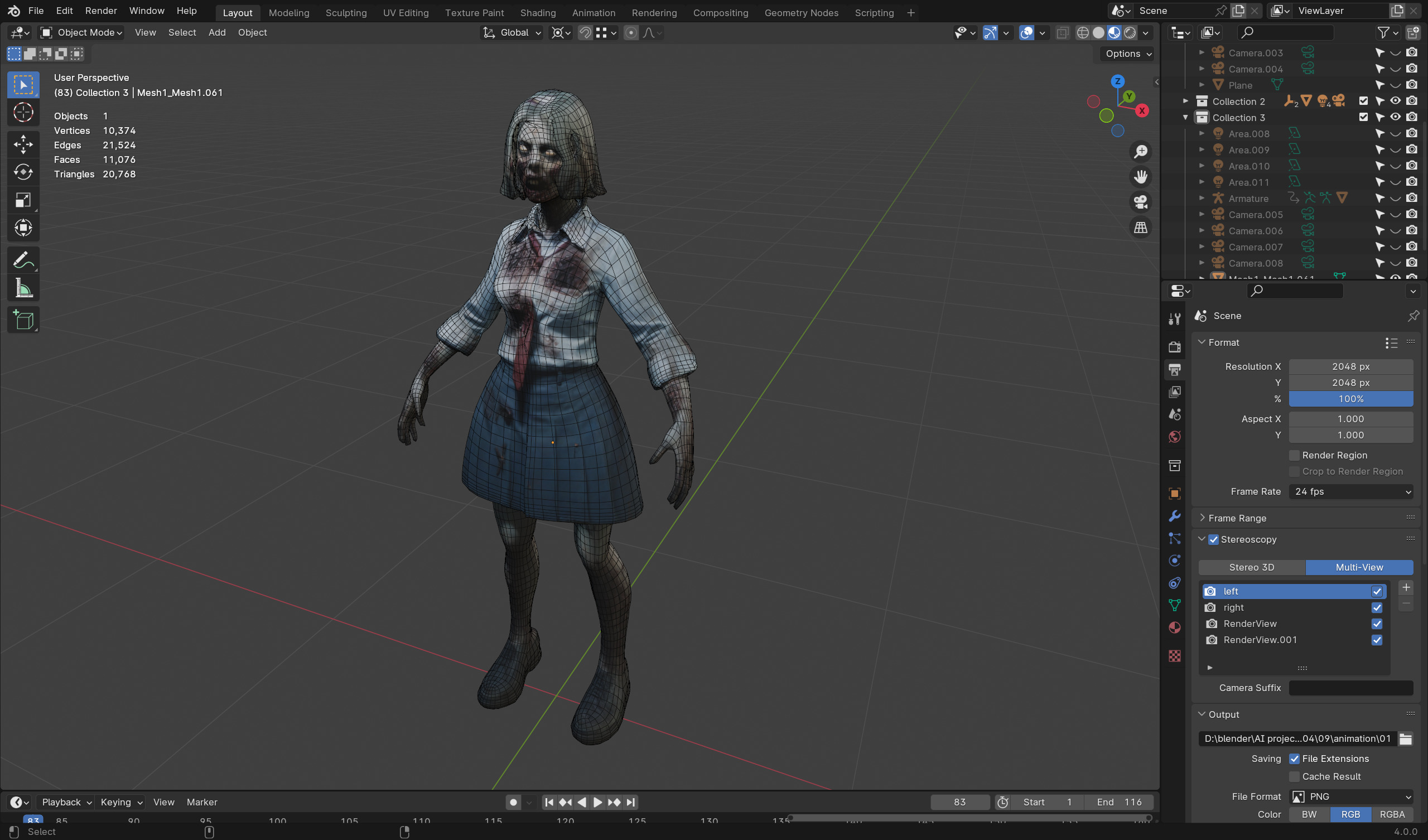 Zombie Teacher 3D Model - Game-Ready Horror Character Low-poly 3D model_5