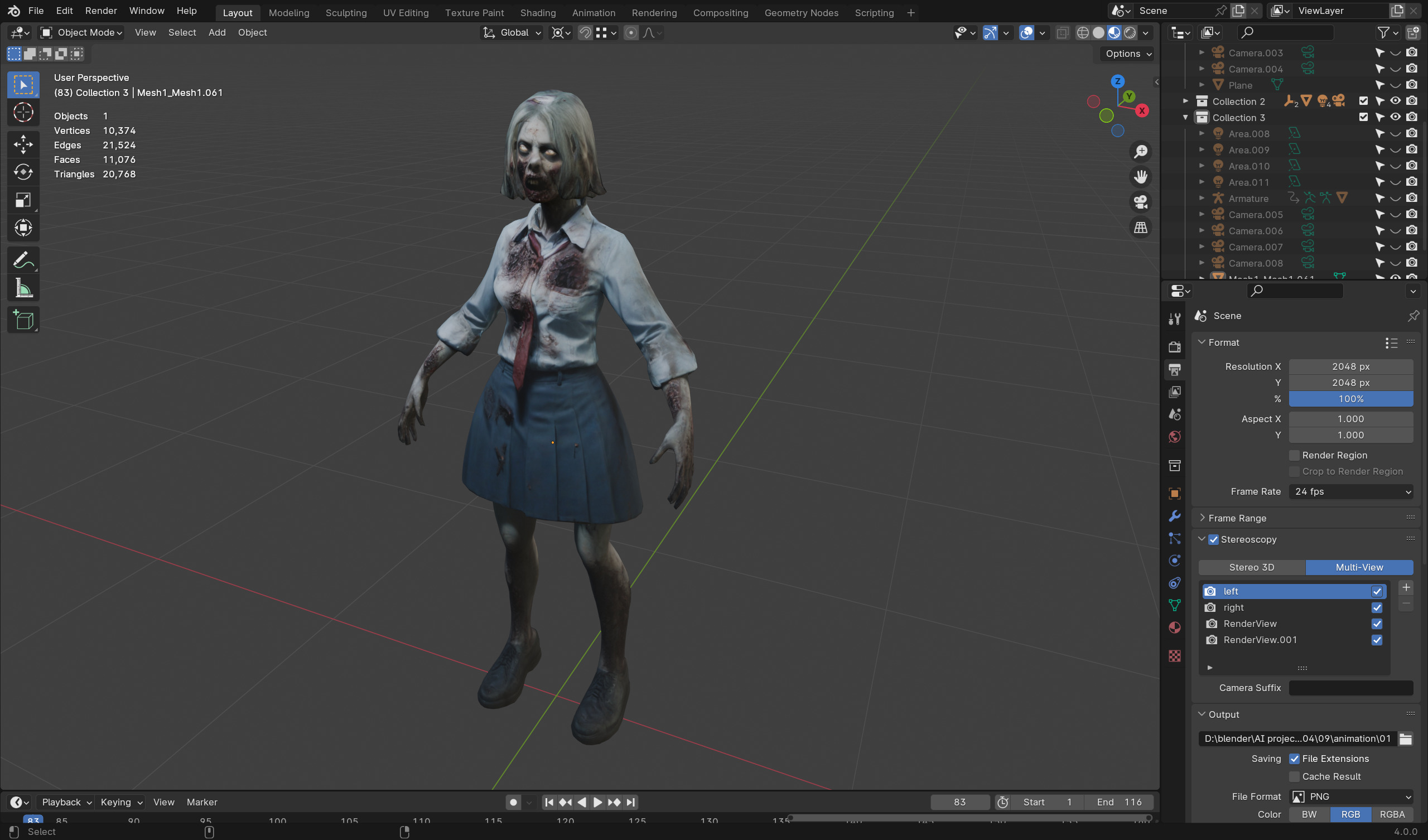Zombie Teacher 3D Model - Game-Ready Horror Character Low-poly 3D model_4
