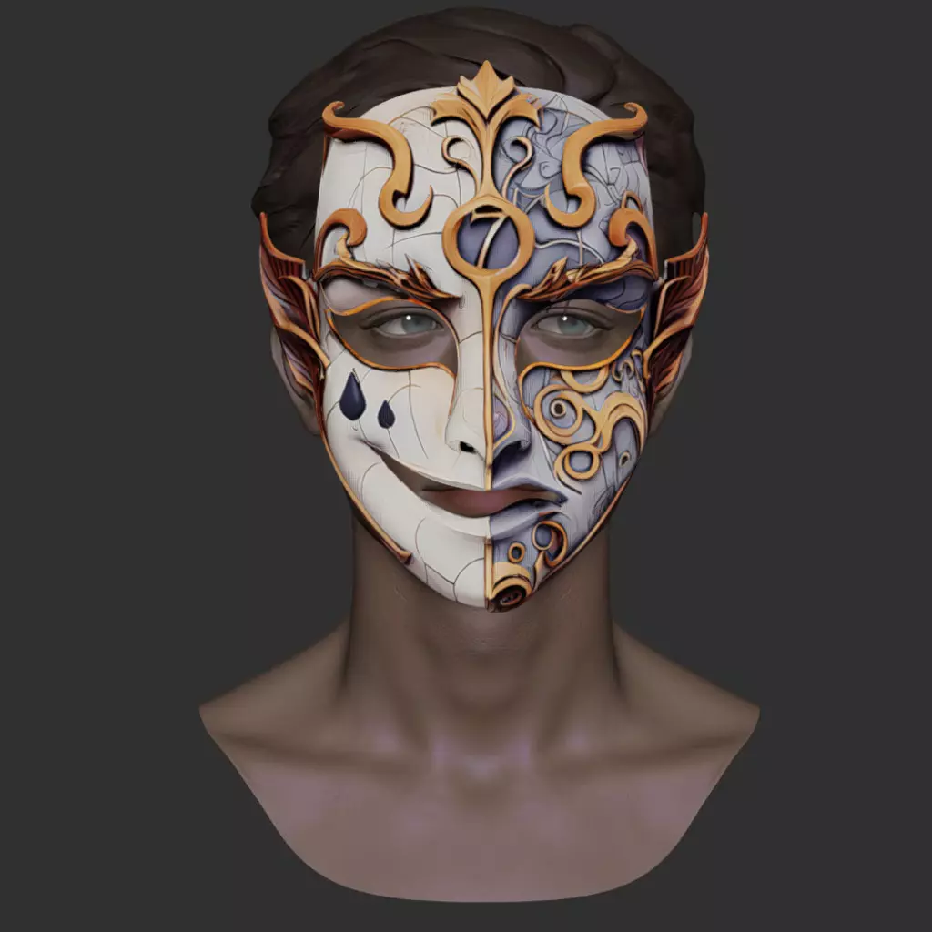 Dual-Themed Ornate Mask Low-poly 3D model