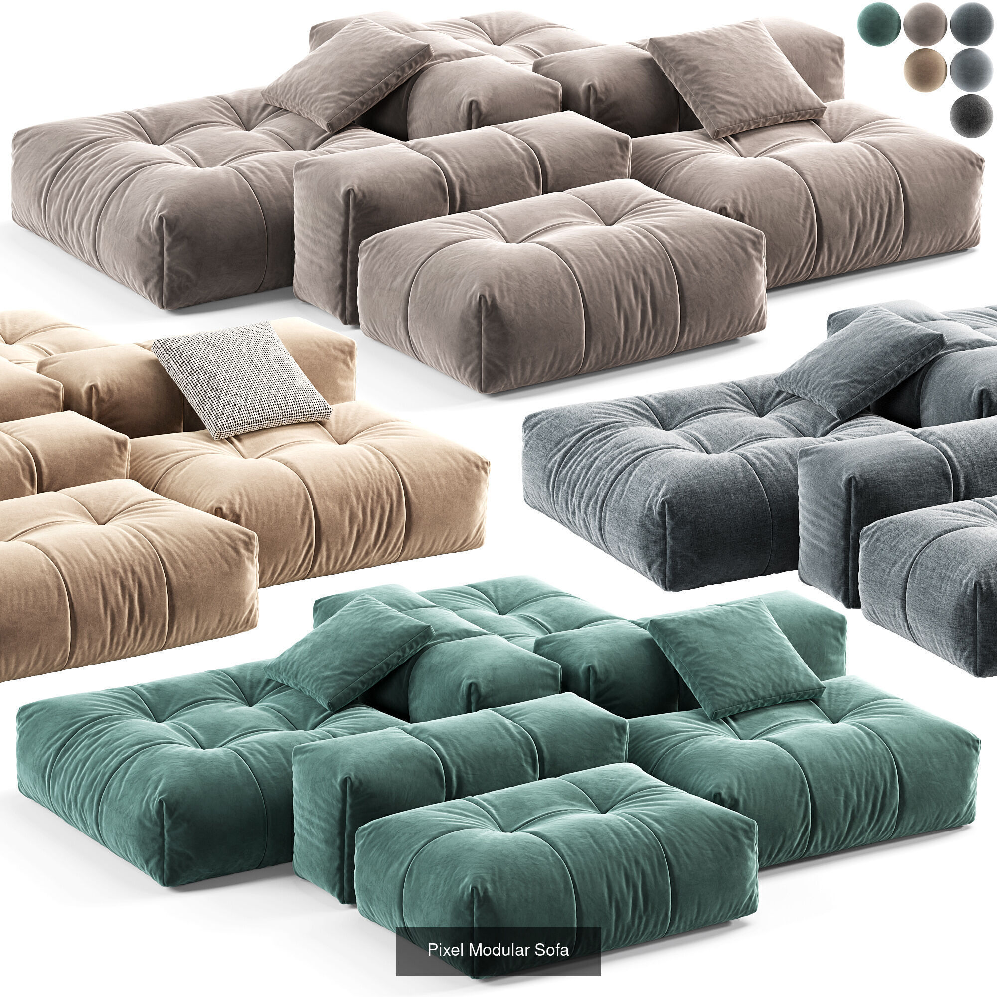 Pixel Modular HUSK  Sofa Paper Cloud Baxter  Tactile 3D Model Collection_1