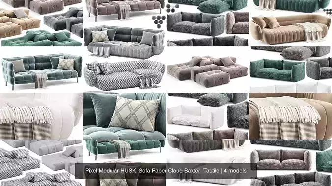 Pixel Modular HUSK  Sofa Paper Cloud Baxter  Tactile 3D Model Collection