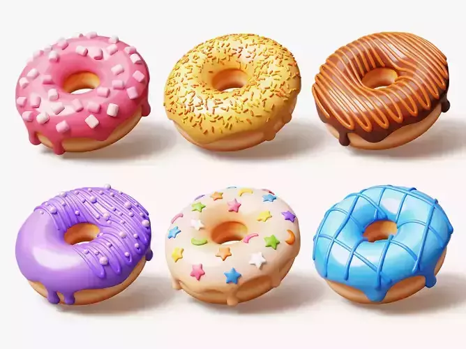 Set of Stylized Colorful Donuts 3D Model Collection