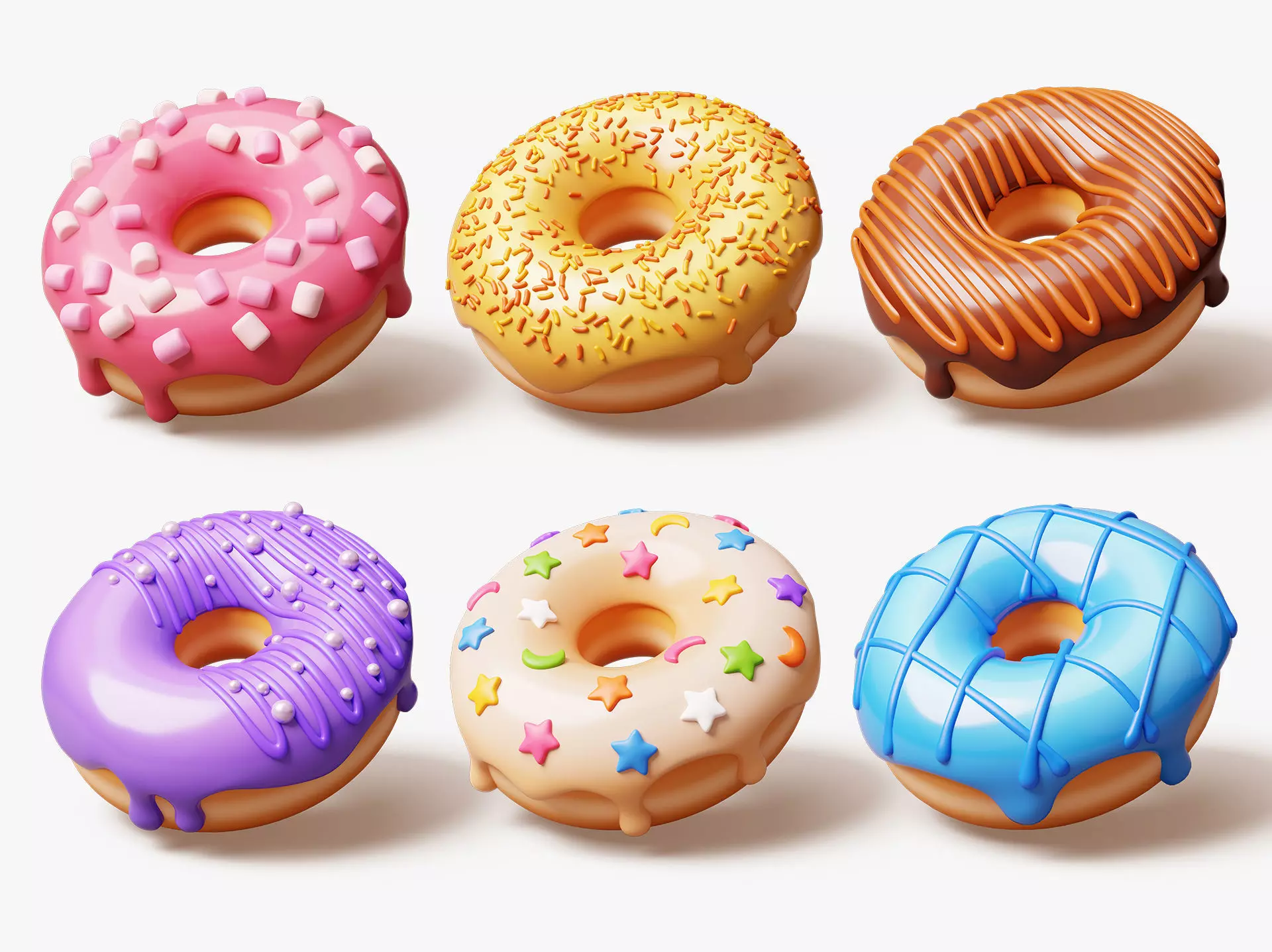 Set of Stylized Colorful Donuts 3D Model Collection_0