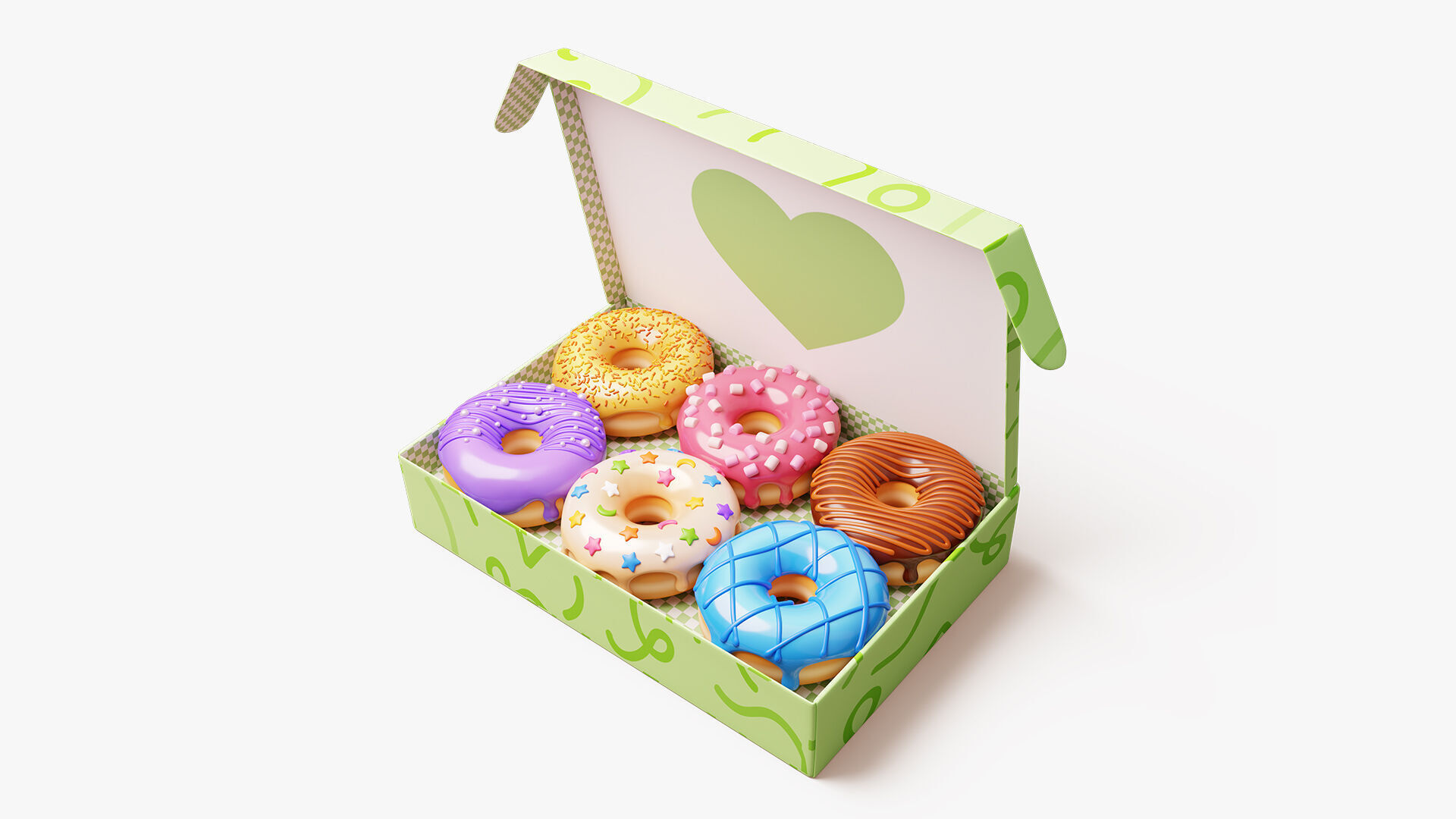 Box of Colorful Donuts Stylized 3D model_1