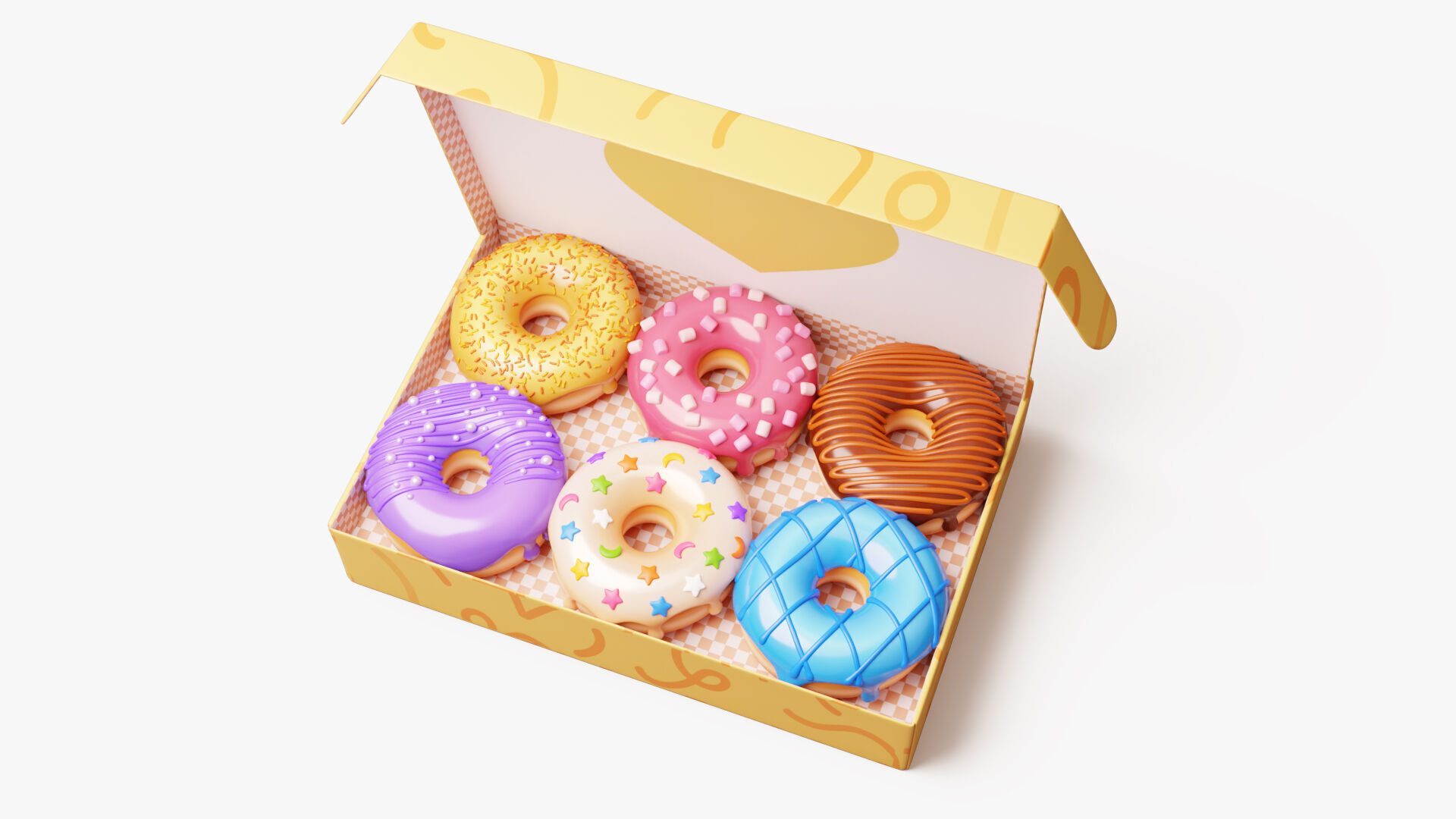 Box of Colorful Donuts Stylized 3D model_4