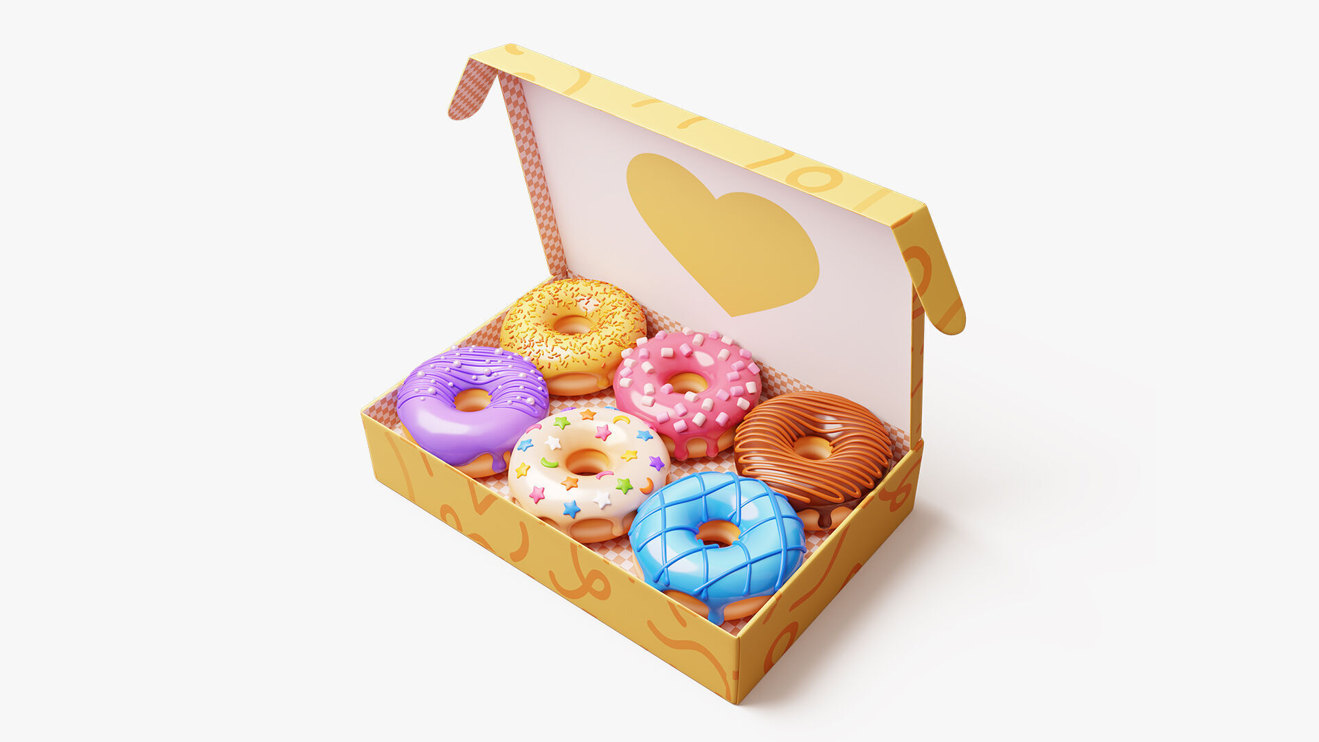 Box of Colorful Donuts Stylized 3D model_2