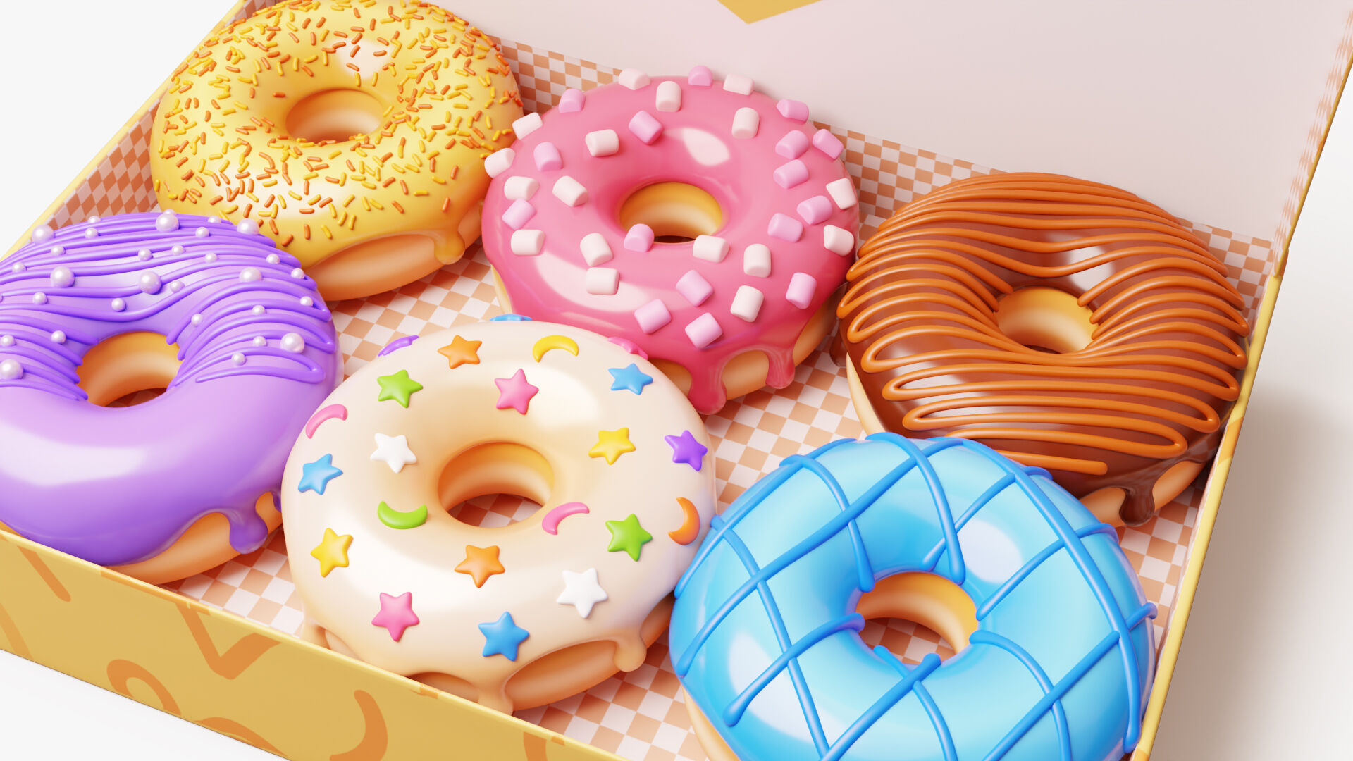 Box of Colorful Donuts Stylized 3D model_5
