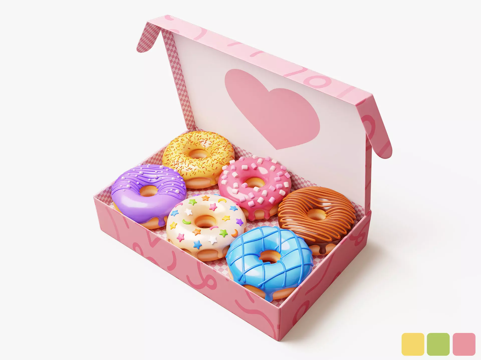 Box of Colorful Donuts Stylized 3D model_0