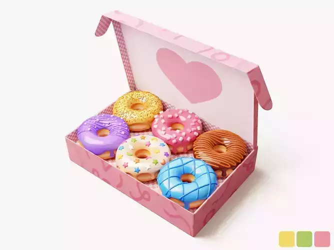 Box of Colorful Donuts Stylized 3D model