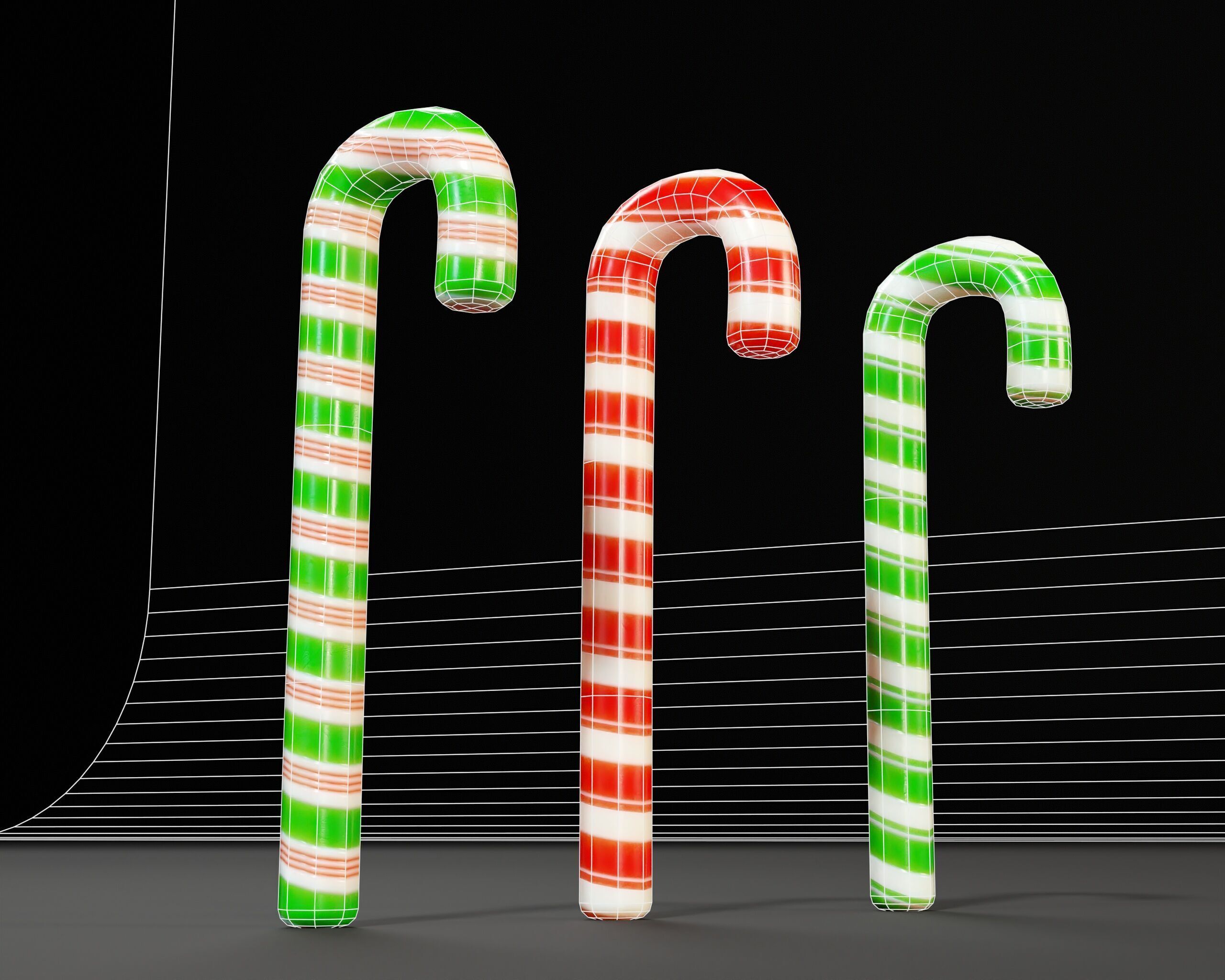 Candy Cane Set Low-poly 3D model_7
