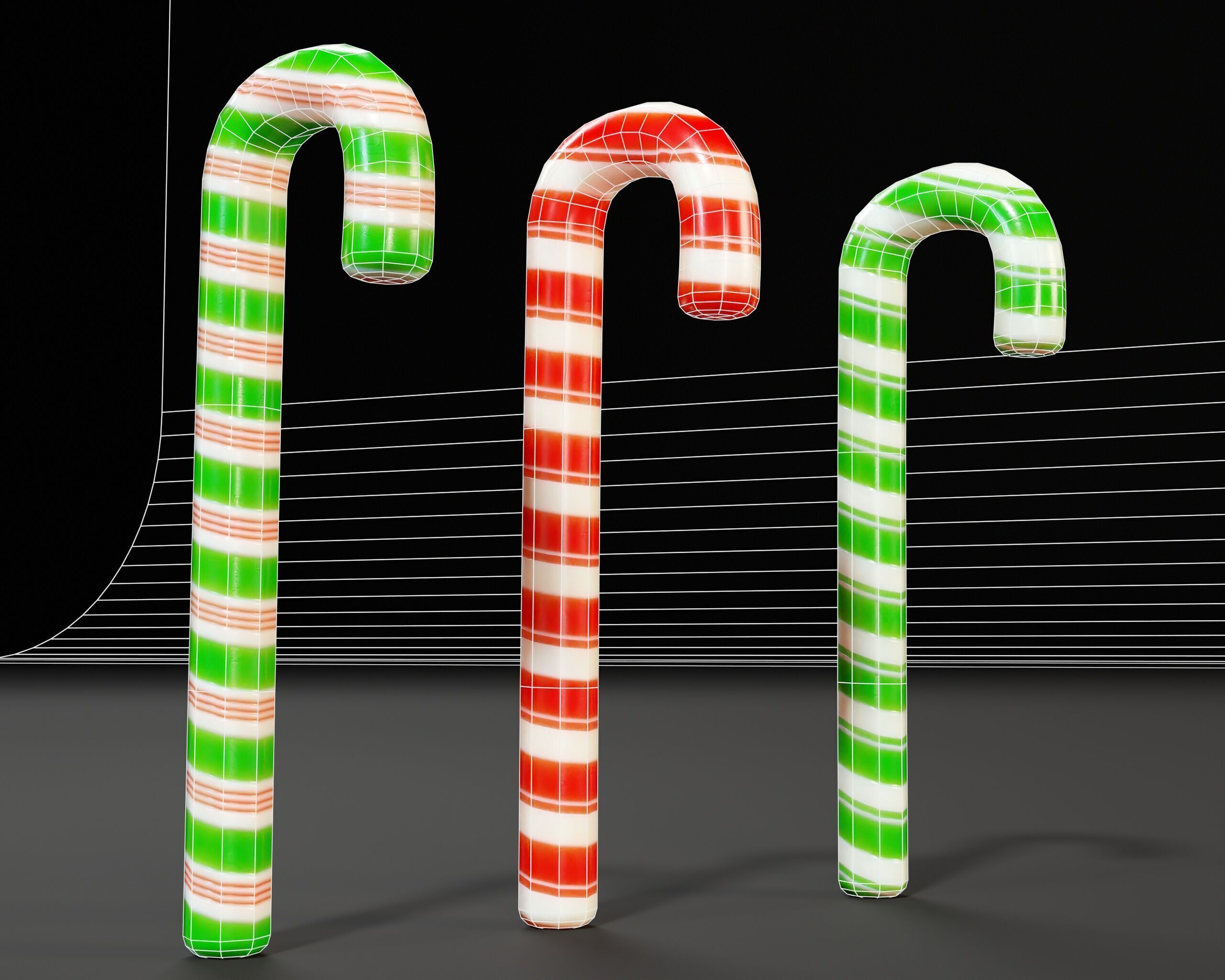 Candy Cane Set Low-poly 3D model_3