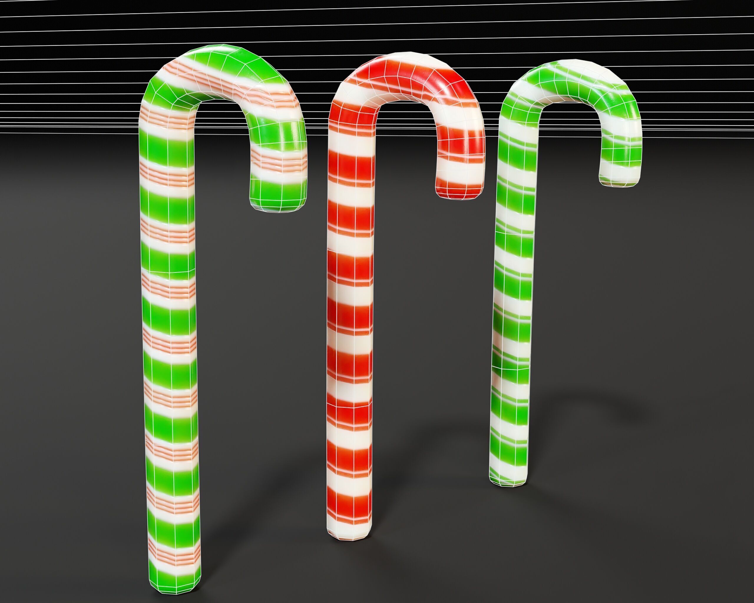 Candy Cane Set Low-poly 3D model_5