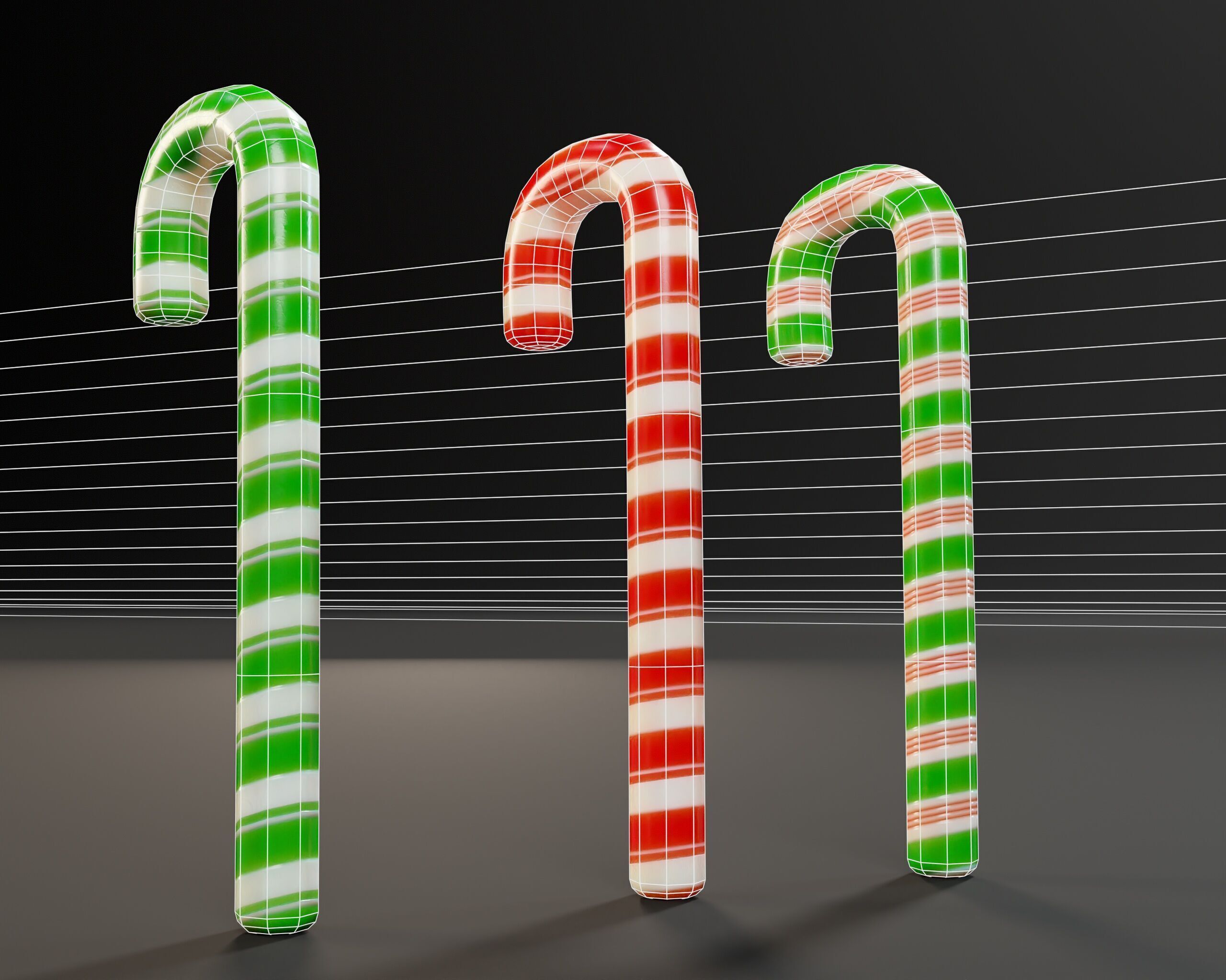 Candy Cane Set Low-poly 3D model_9