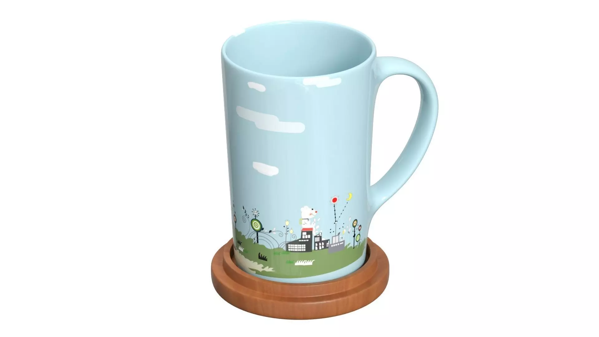 Coffee Mug With Wooden Coaster 3D model