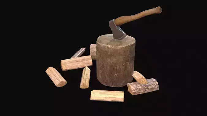 Axe stand and wood logs