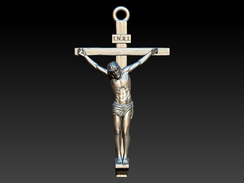 Crucifix Cross Charm Pendant Necklace Catholic Jesus 3D print model_17