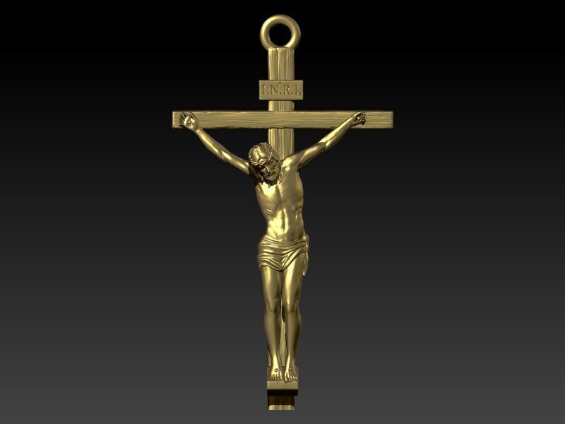 Crucifix Cross Charm Pendant Necklace Catholic Jesus 3D print model_16