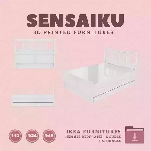 HEMNES Bedframe - Double Bed with  Storages IKEA 3D Print 