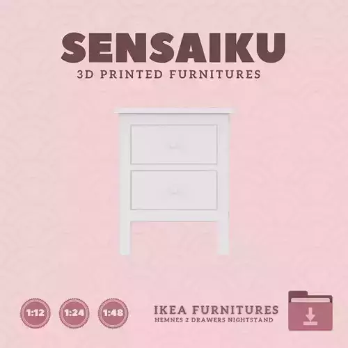 Miniature HEMNES 2 Drawers Nightstand IKEA 3D Print Download