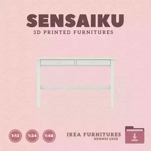 Miniature HEMNES Desk with 2 Drawers for Dollhouse IKEA 3D Print