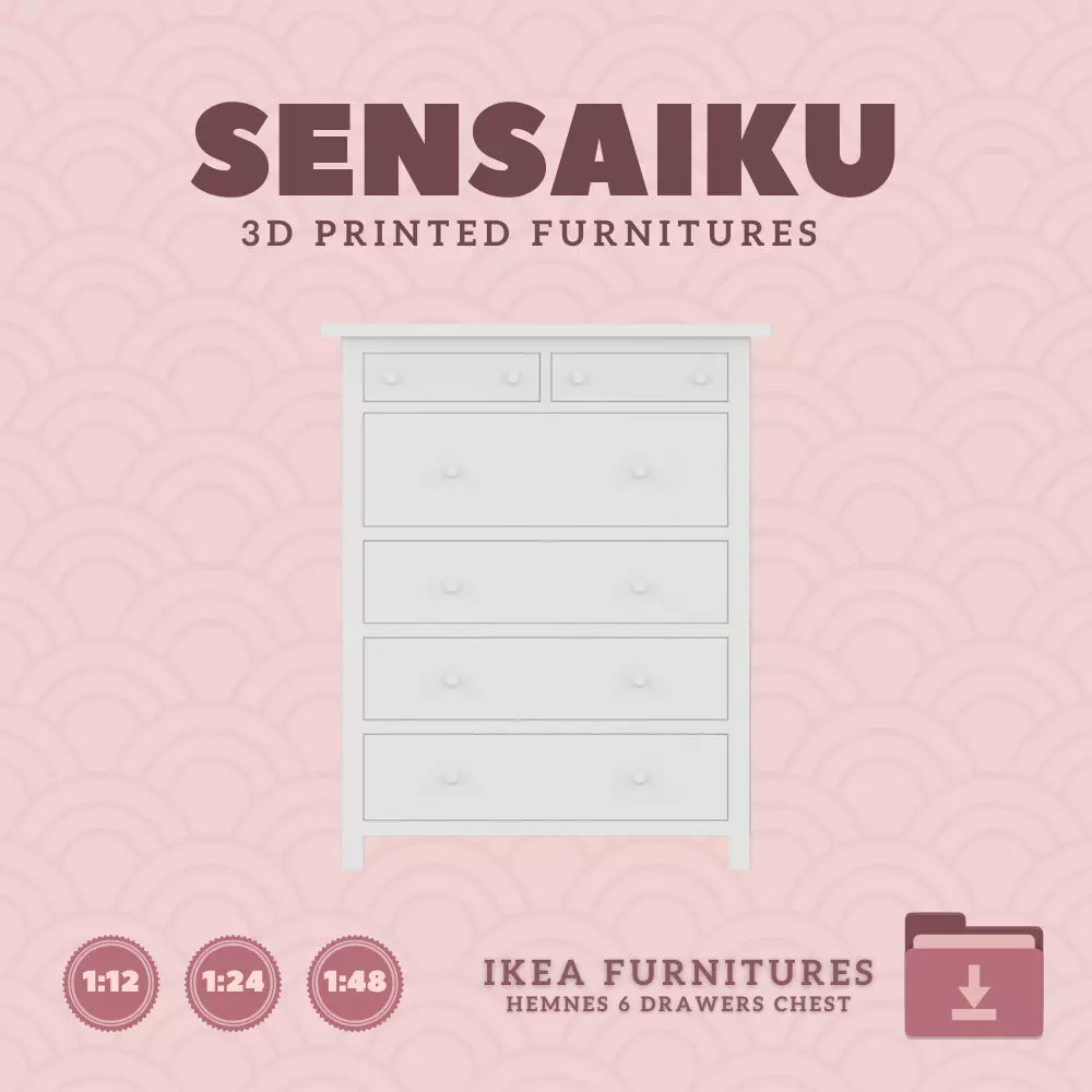 Mini HEMNES 6 Drawers Chest for Dollhouse IKEA 3D Print 3D print model