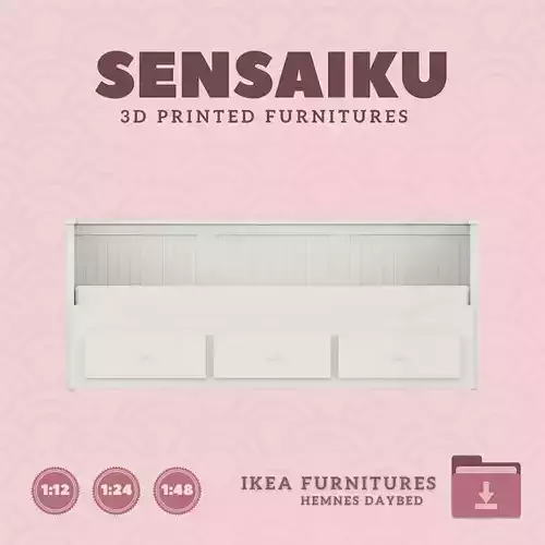 Mini HEMNES Daybed with 3 Drawers for Dollhouse IKEA 3D Print