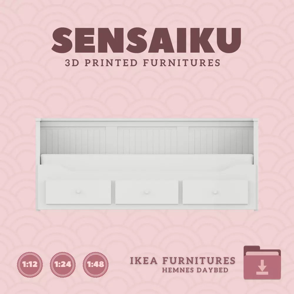 Mini HEMNES Daybed with 3 Drawers for Dollhouse IKEA 3D Print 3D print model