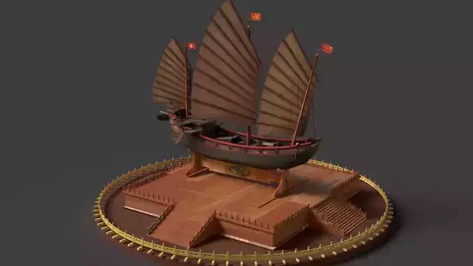 Chinese junk ship   Low-poly 3D model