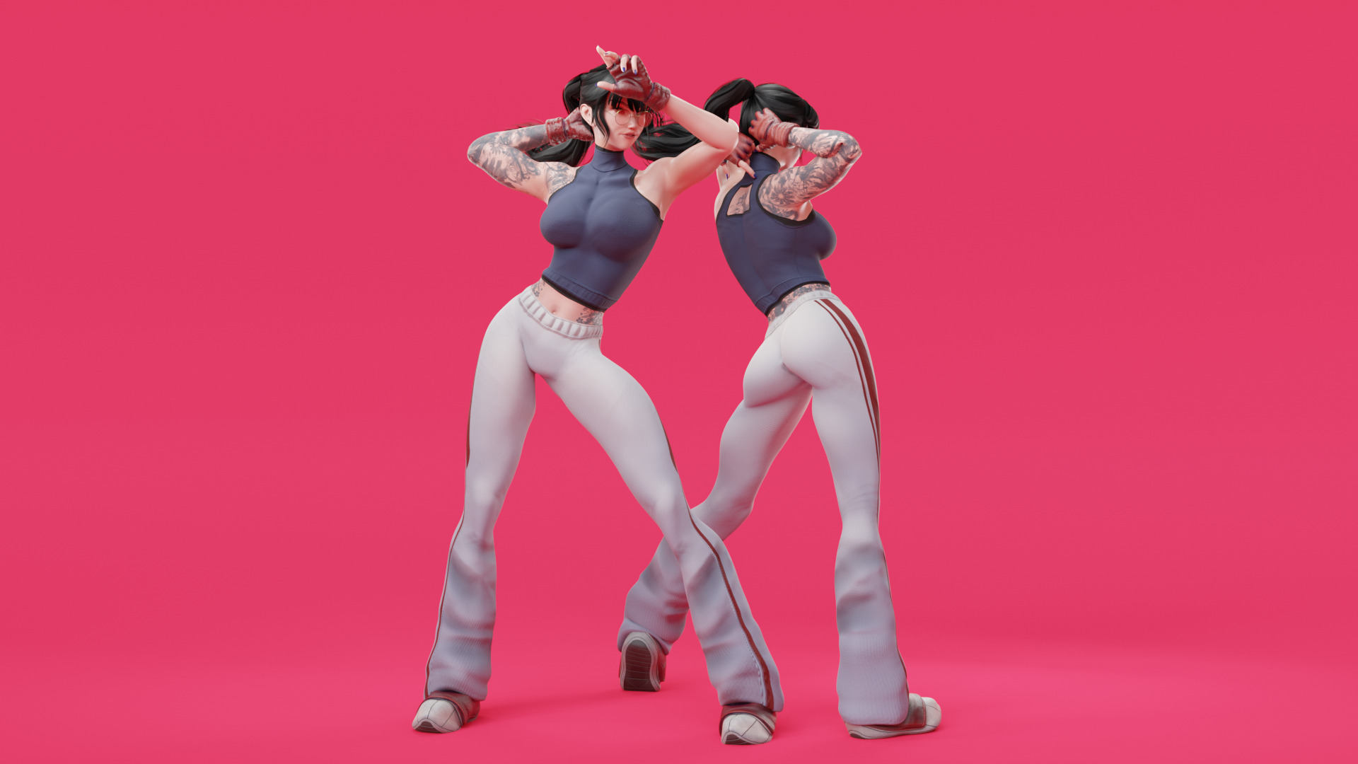 Stylized Female Fighting Character - Rin Low-poly 3D model_7