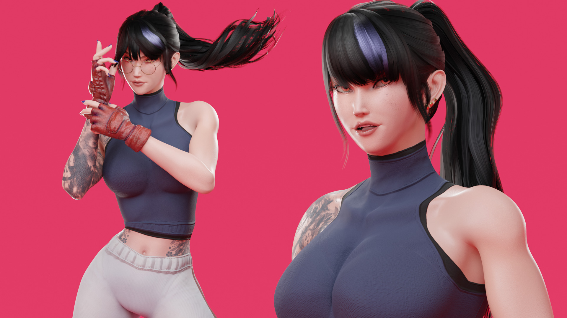 Stylized Female Fighting Character - Rin Low-poly 3D model_9
