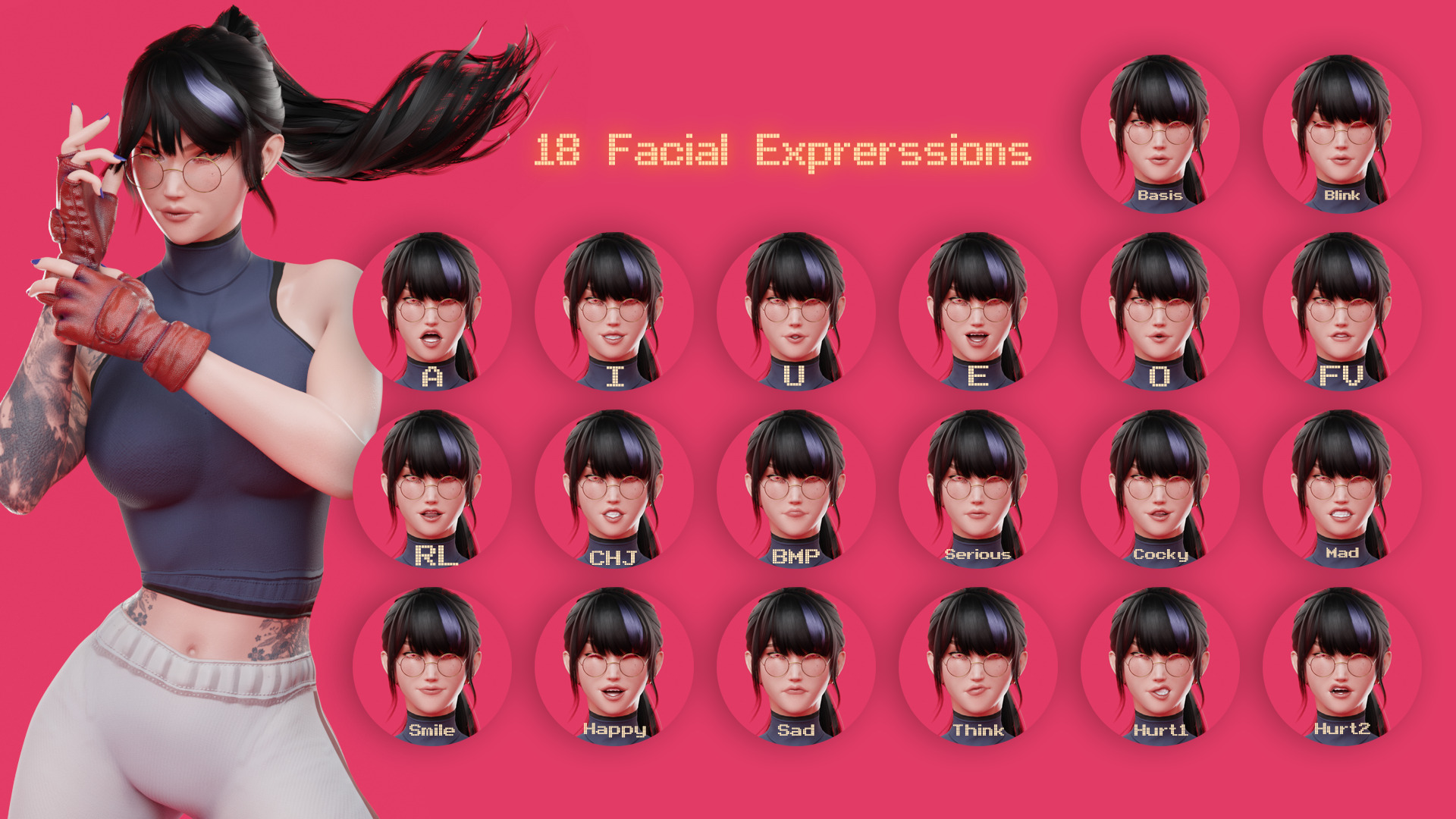 Stylized Female Fighting Character - Rin Low-poly 3D model_12