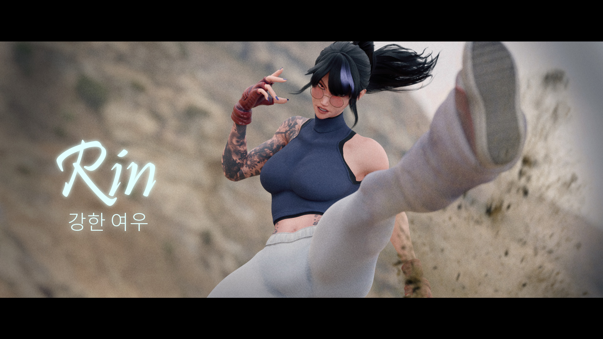 Stylized Female Fighting Character - Rin Low-poly 3D model_5