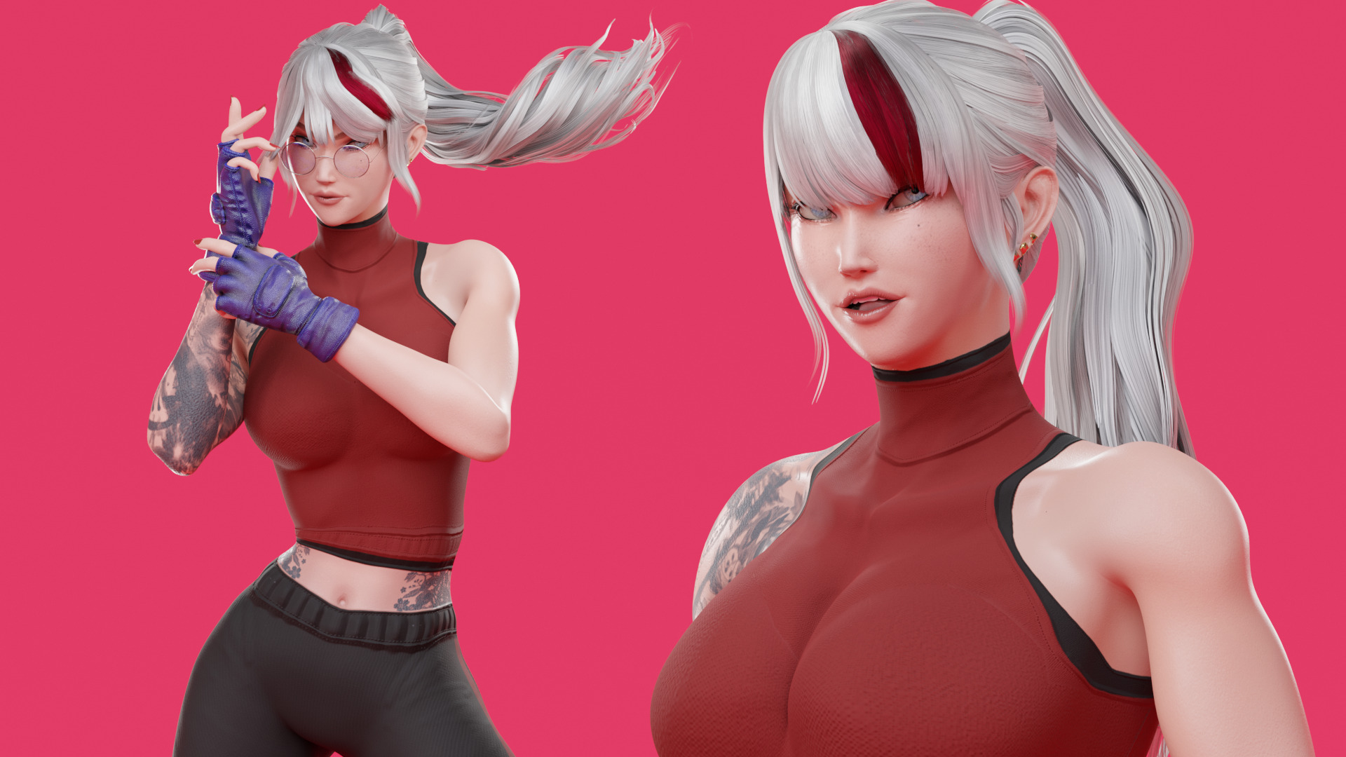 Stylized Female Fighting Character - Rin Low-poly 3D model_10