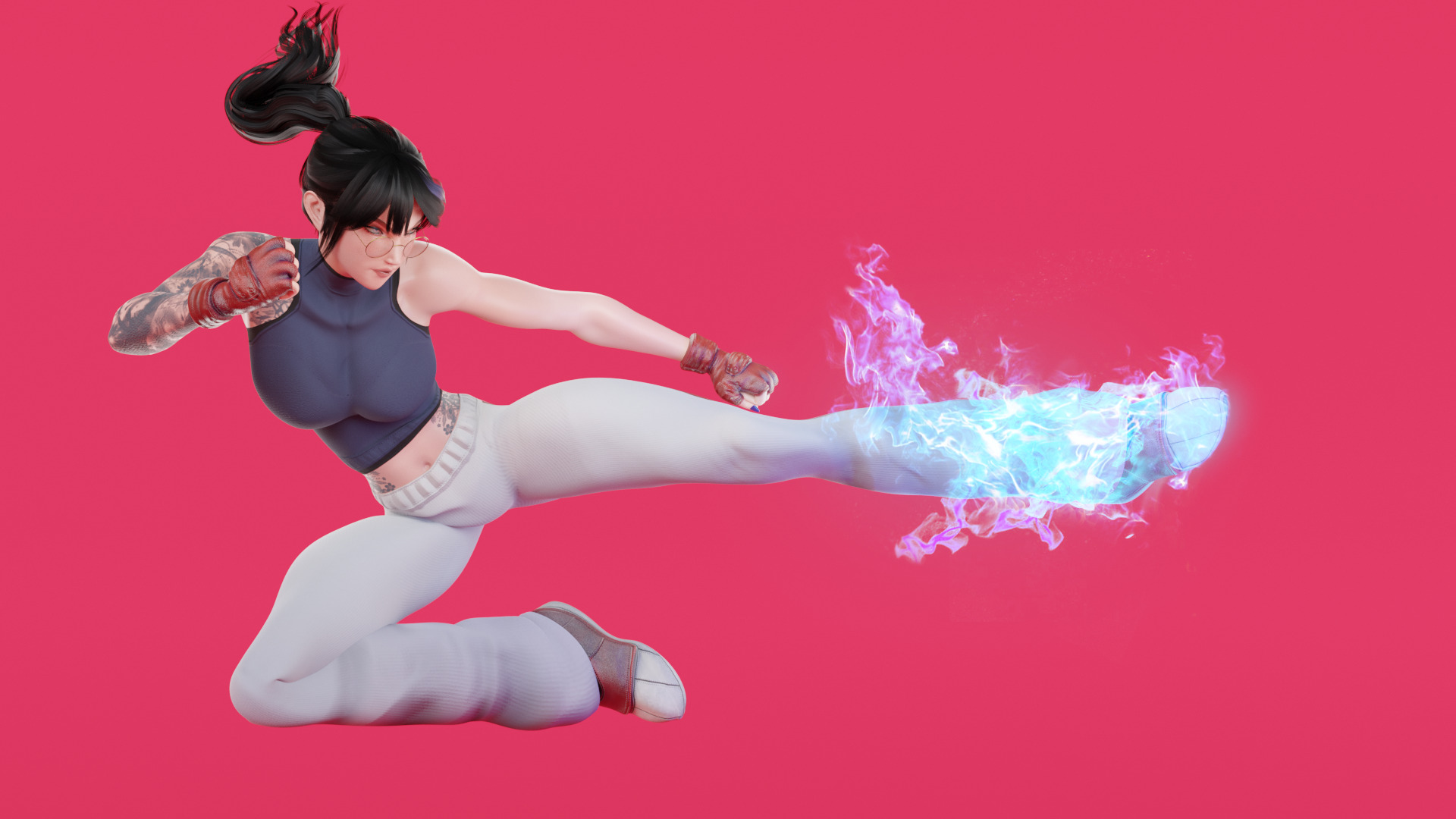 Stylized Female Fighting Character - Rin Low-poly 3D model_3